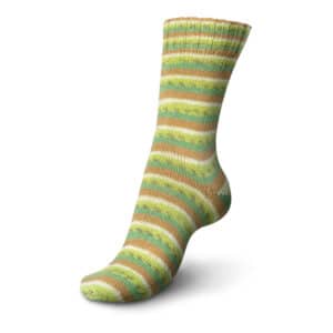 A pair of Tutti Frutti Color 2418 socks made with vibrant yarn.